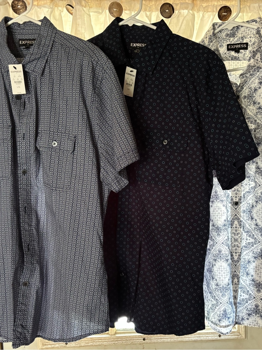 Express Men's Short Sleeve Button-Down Shirts - Black, Gray, White Patterns